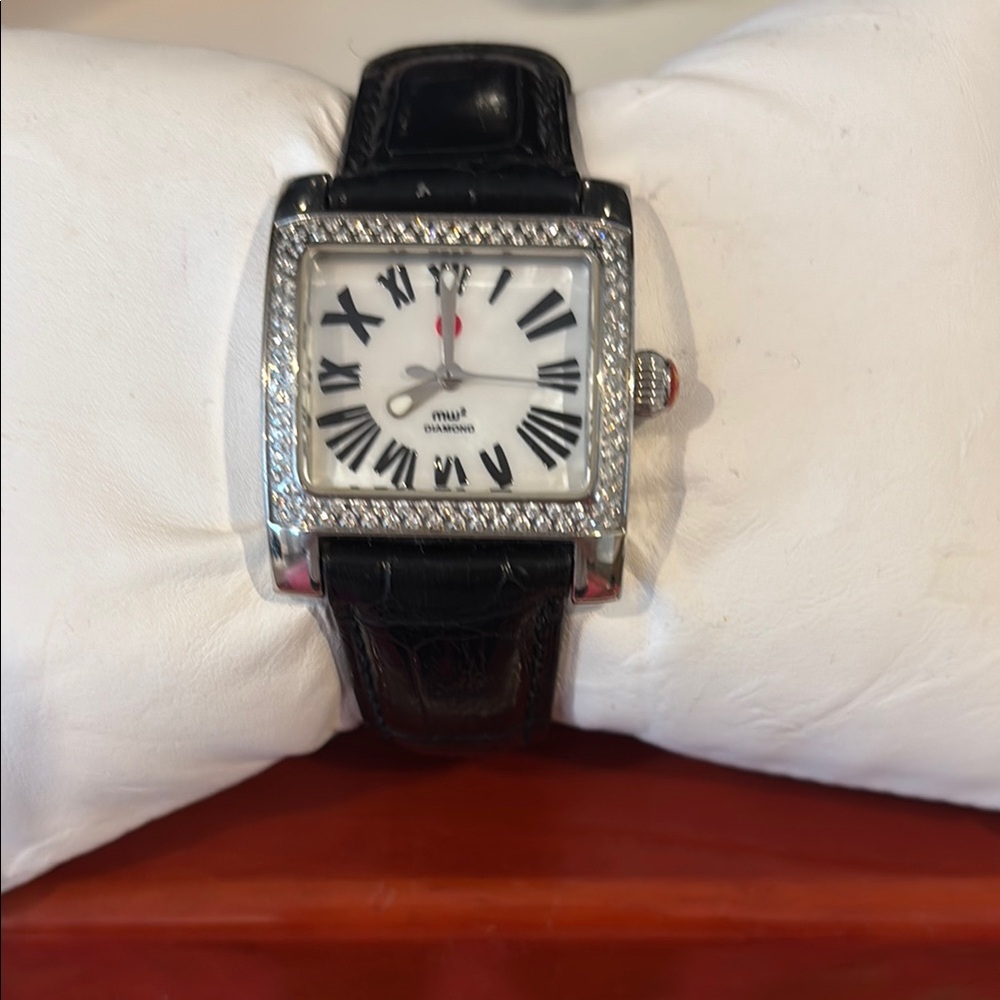Gorgeous Michele All Diamond Black and Silver Women's Watch